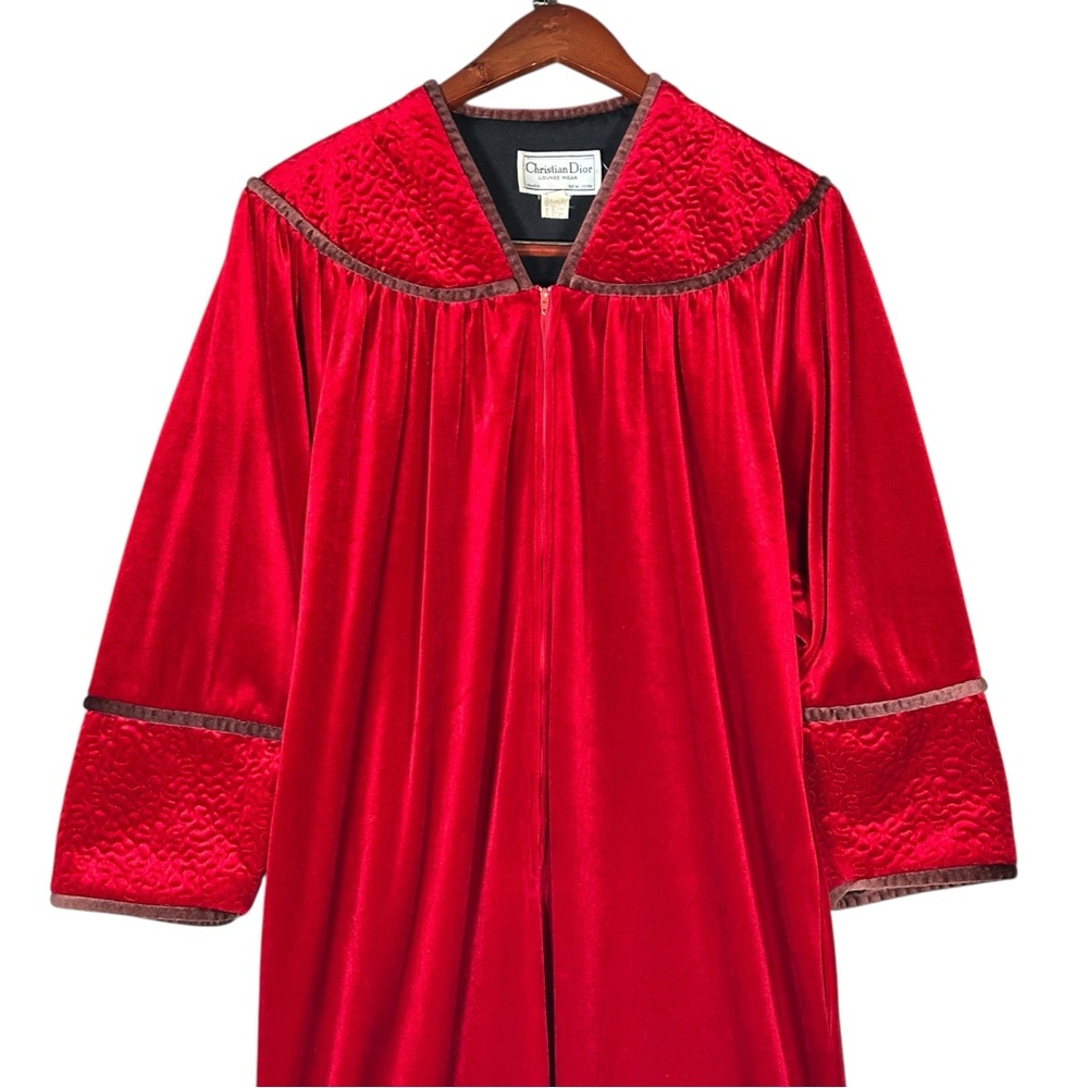 CHRISTIAN DIOR LOUNGE WEAR Vintage Satin Smocked Longline Quilted Housecoat - Picture 11 of 15